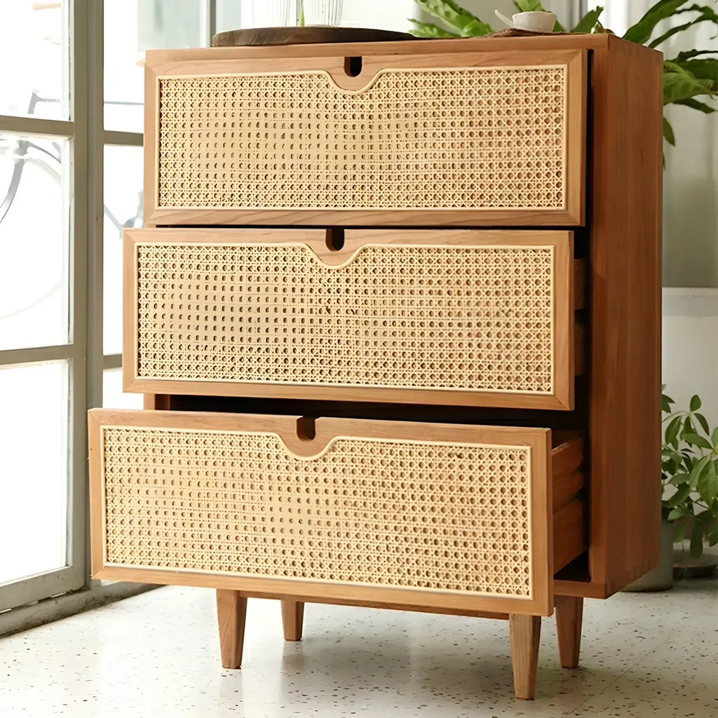 Tropical Natural Dressers with 3-Drawers & Rattan Doors