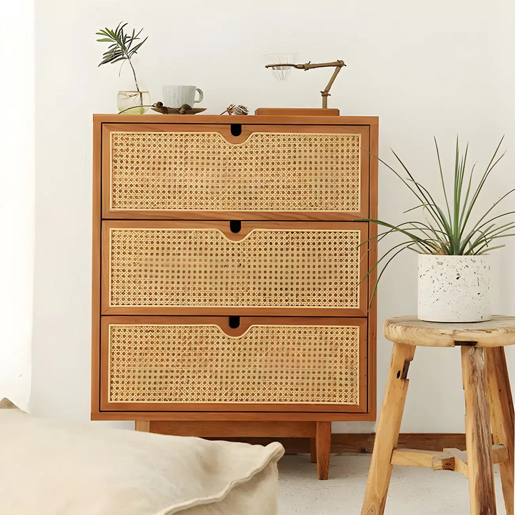 Tropical Natural Dressers with 3-Drawers & Rattan Doors