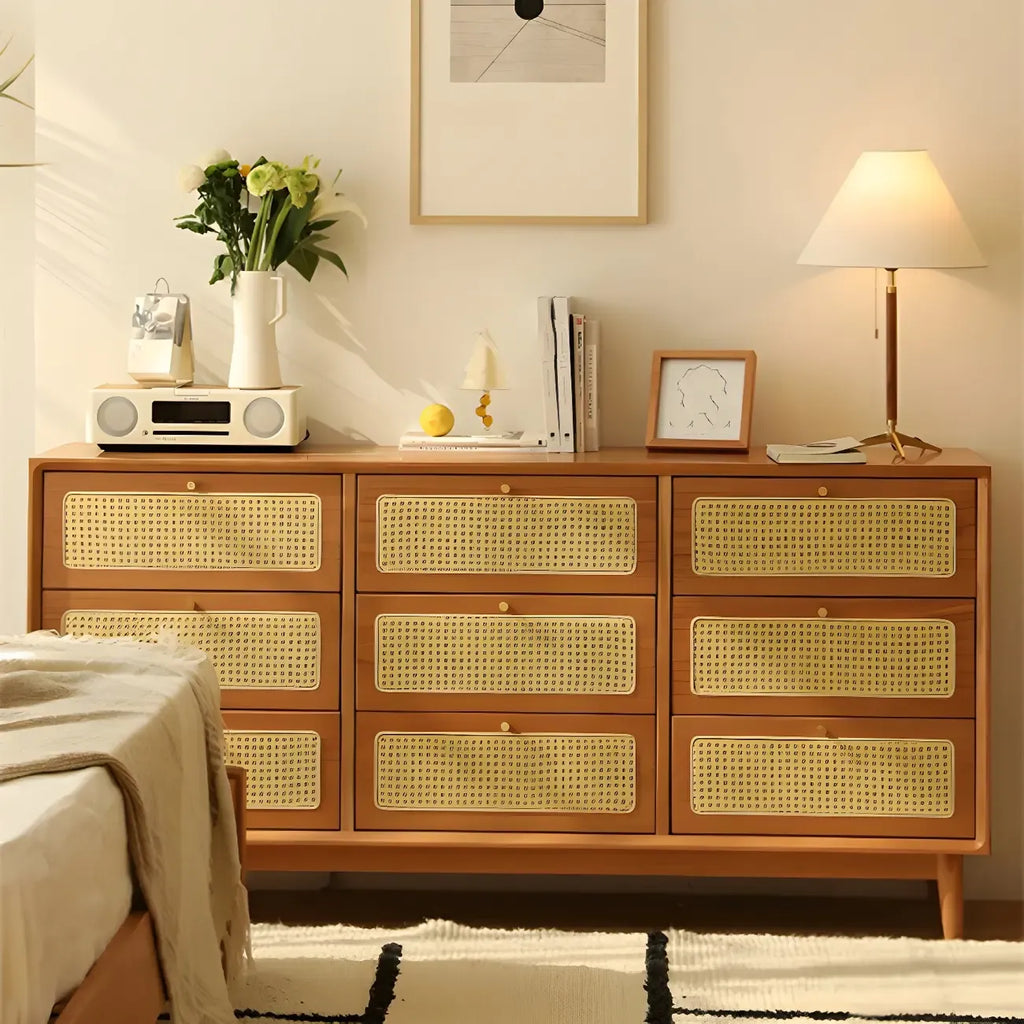 Tropical Natural Dressers with 3-Drawers & Rattan Doors