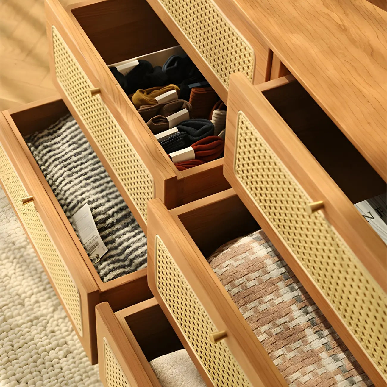 Tropical Natural Dressers with 3-Drawers & Rattan Doors