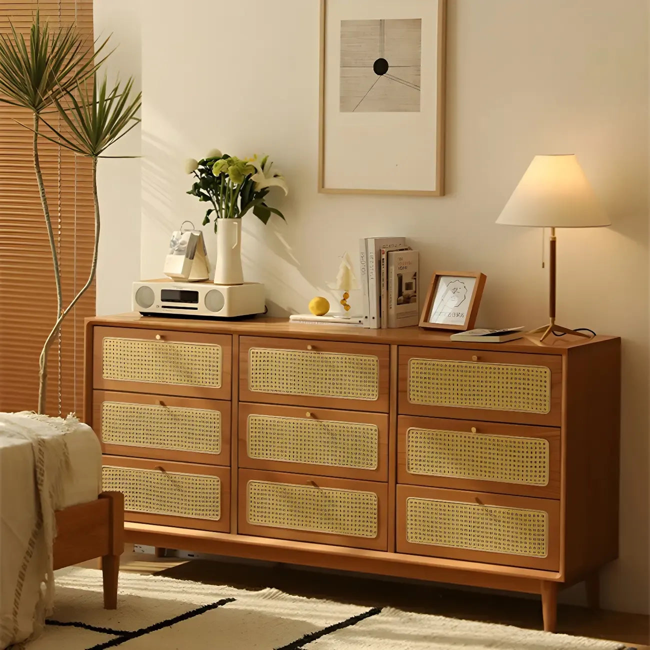 Tropical Natural Dressers with 3-Drawers & Rattan Doors