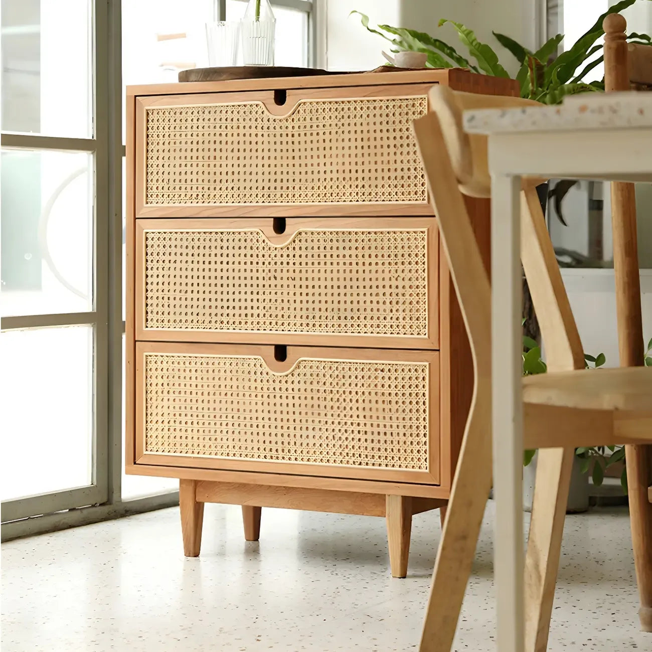 Tropical Natural Dressers with 3-Drawers & Rattan Doors