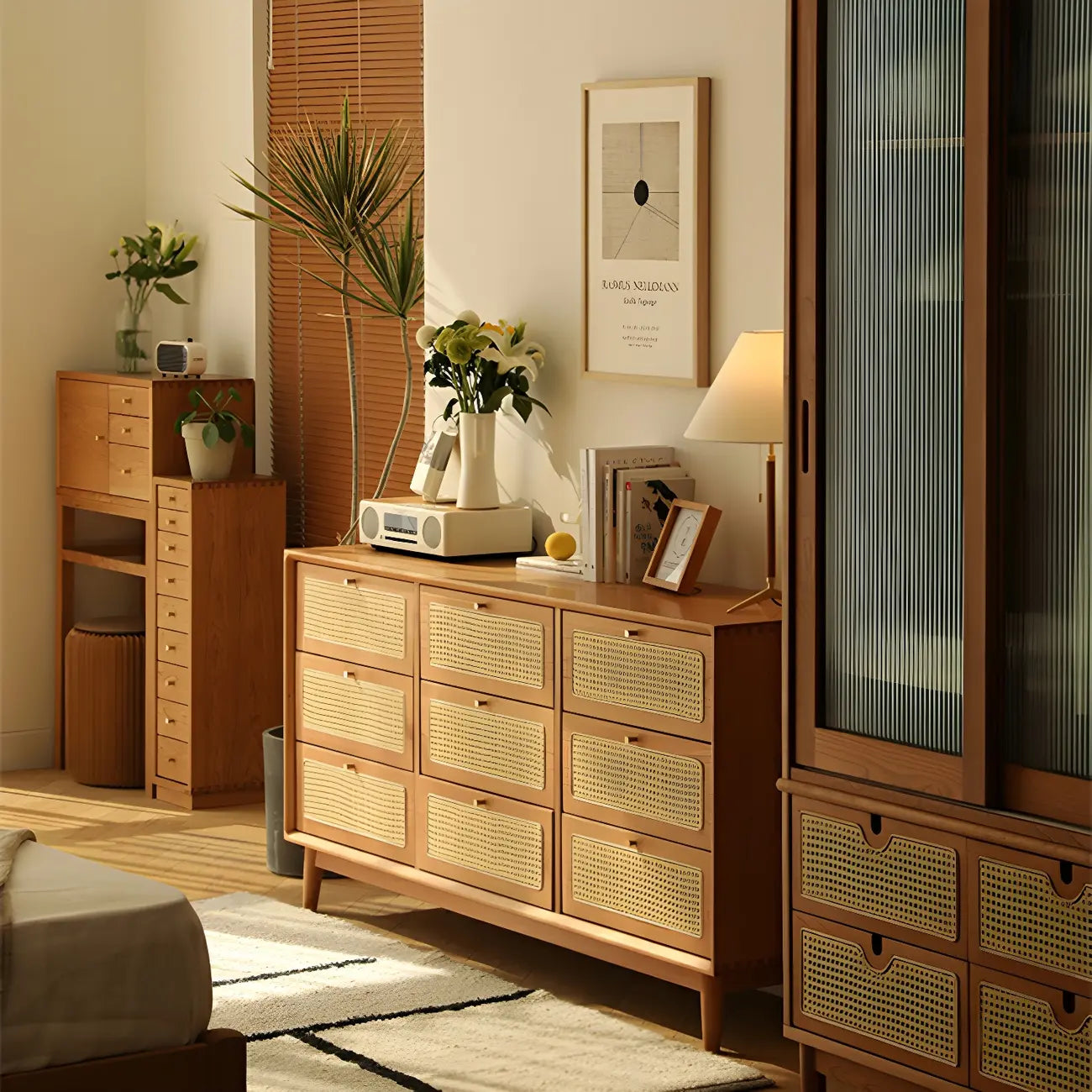Tropical Natural Dressers with 3-Drawers & Rattan Doors