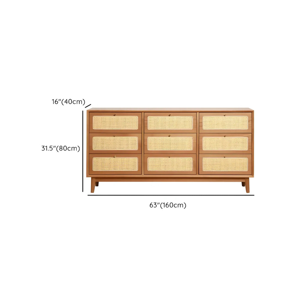 Tropical Natural Dressers with 3-Drawers & Rattan Doors