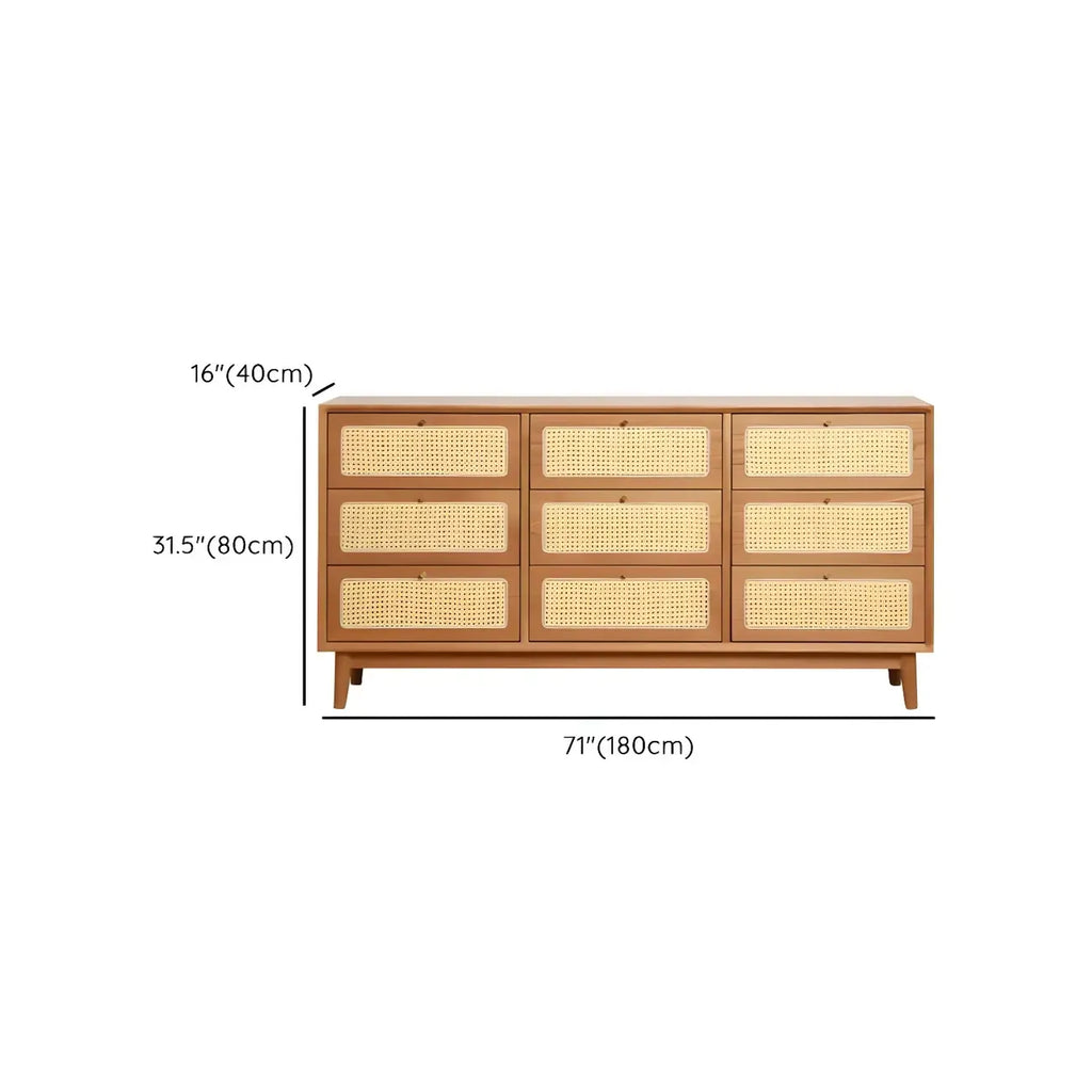 Tropical Natural Dressers with 3-Drawers & Rattan Doors