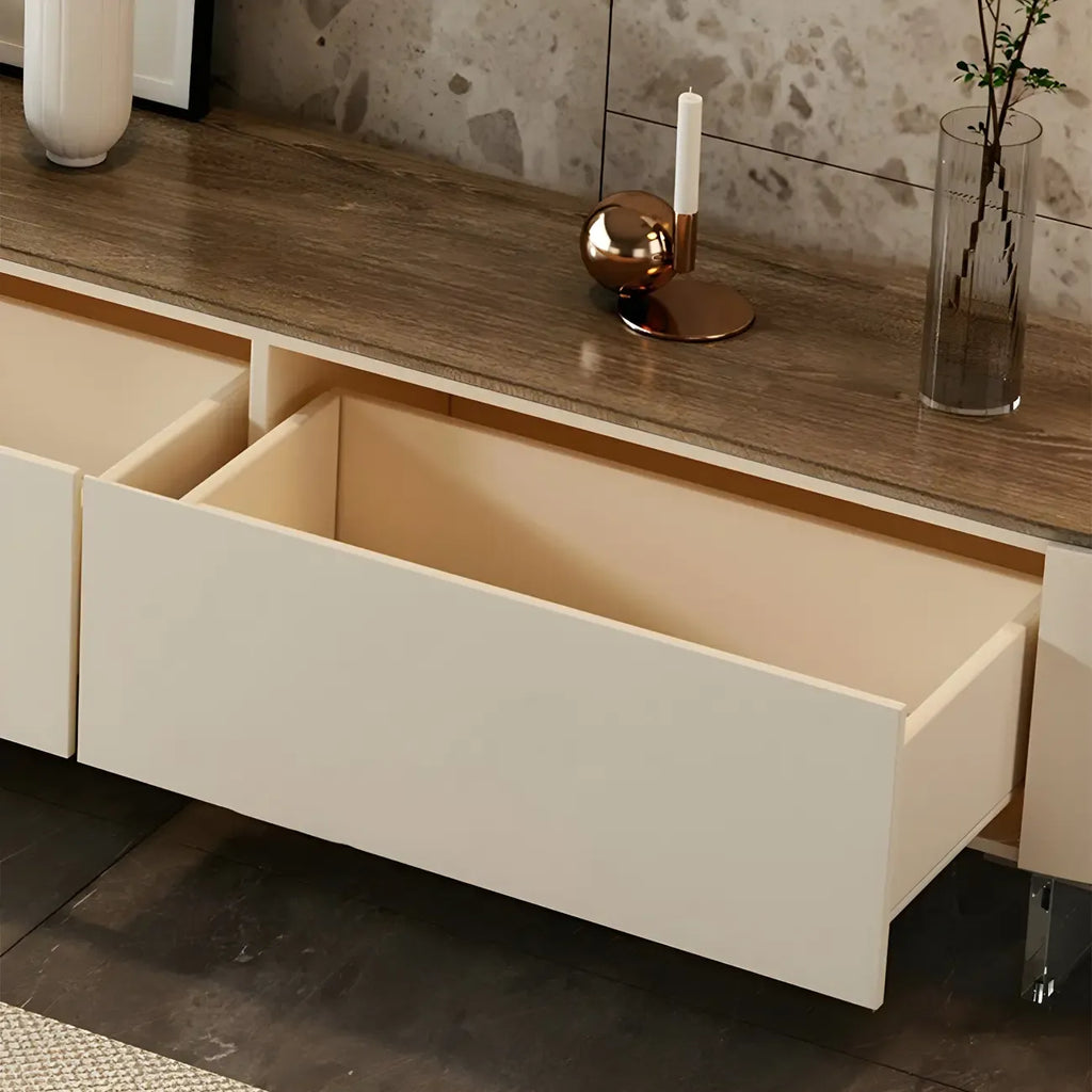 71 White Modern Wood Long TV Stand with 4-Drawers Storage