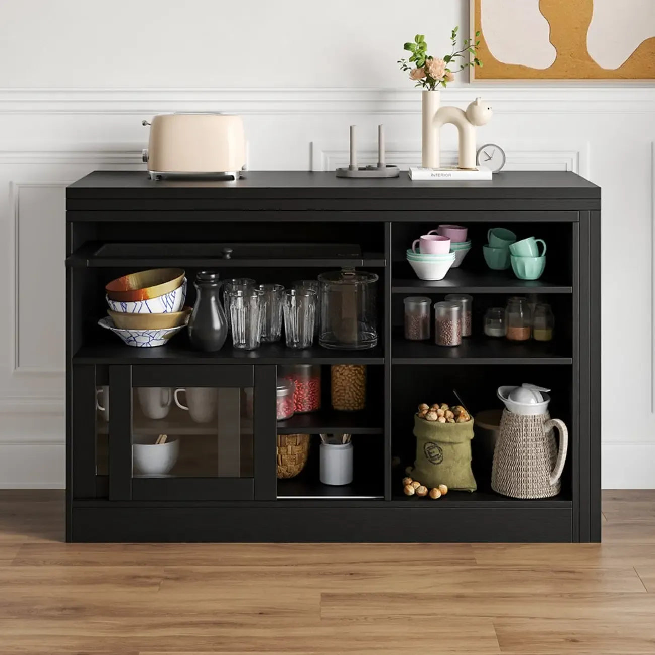 Farmhouse Extendable Black MDF Sideboard